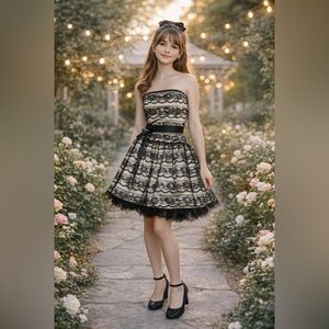 Vintage 90s Jessica McClintock Gunne Sax Lace Strapless Mini Dress 7/8 - formal